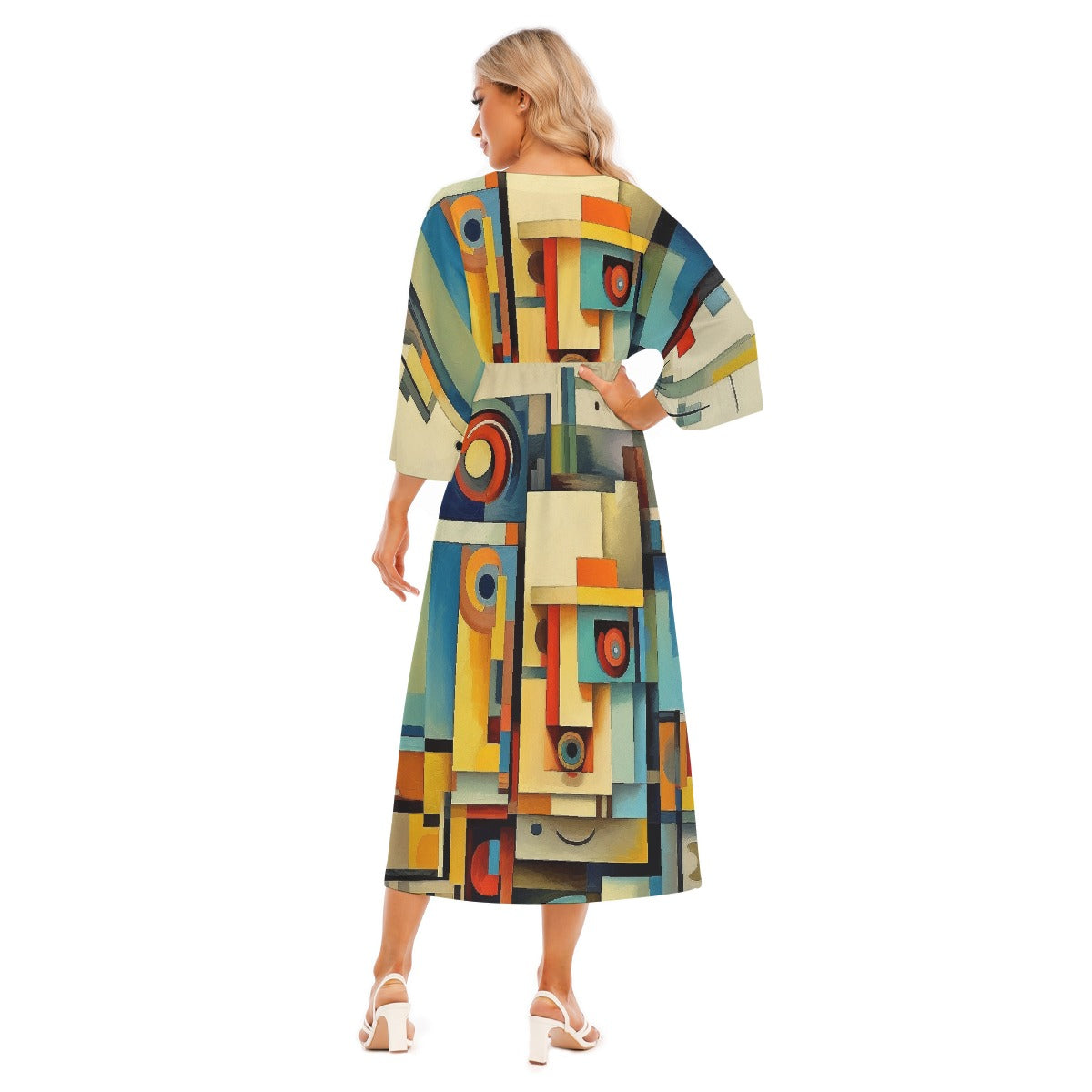 All-Over Print Women's Mid-Sleeve Long Dress