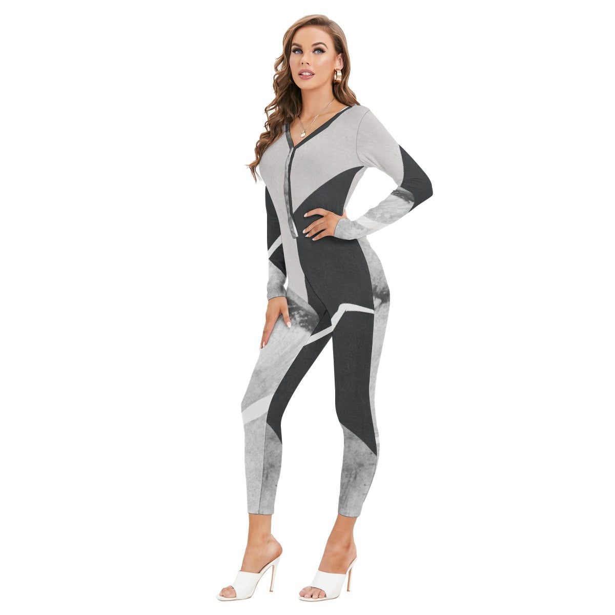 All-Over Print Women's Plunging Neck Jumpsuit