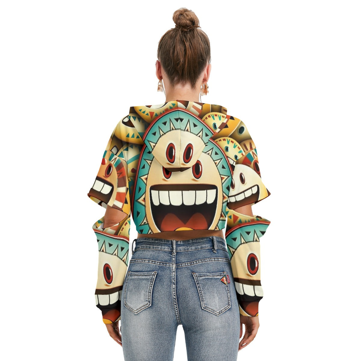 All-Over Print Women's Heavy Fleece Hoodie With Hollow Out Sleeve