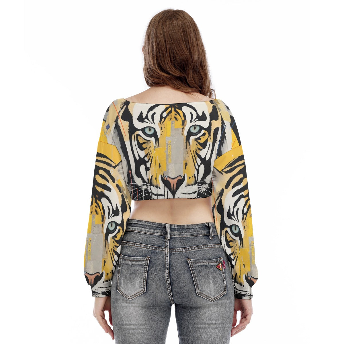 All-Over Print Women's V-neck Long Sleeve Cropped Sweatshirt