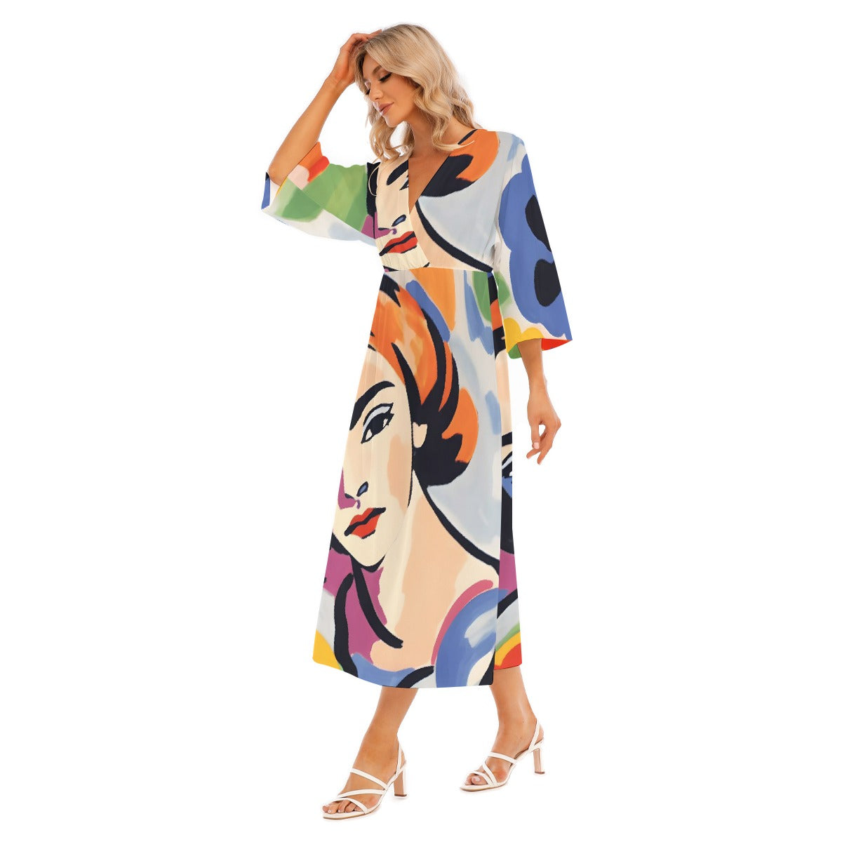 All-Over Print Women's Mid-Sleeve Long Dress