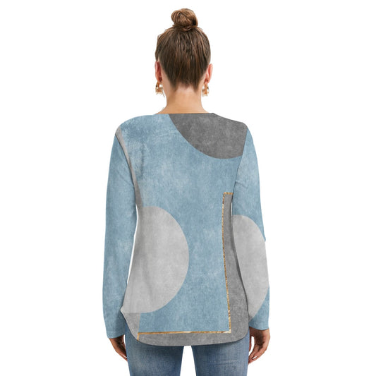 All-Over Print Women's Long Sleeve Neckline Tie Sweatshirt