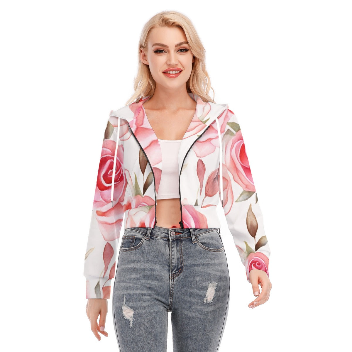 All-Over Print Women's Crop Top Hoodie With Zipper Closure
