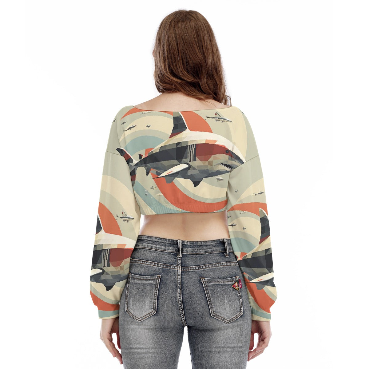 All-Over Print Women's V-neck Long Sleeve Cropped Sweatshirt