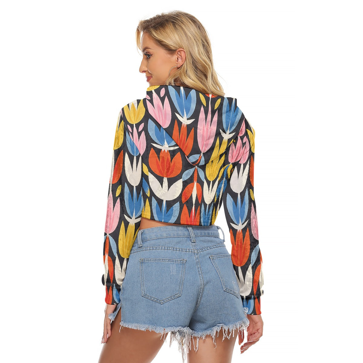 All-Over Print Women's Crop Top Hoodie|Velvet