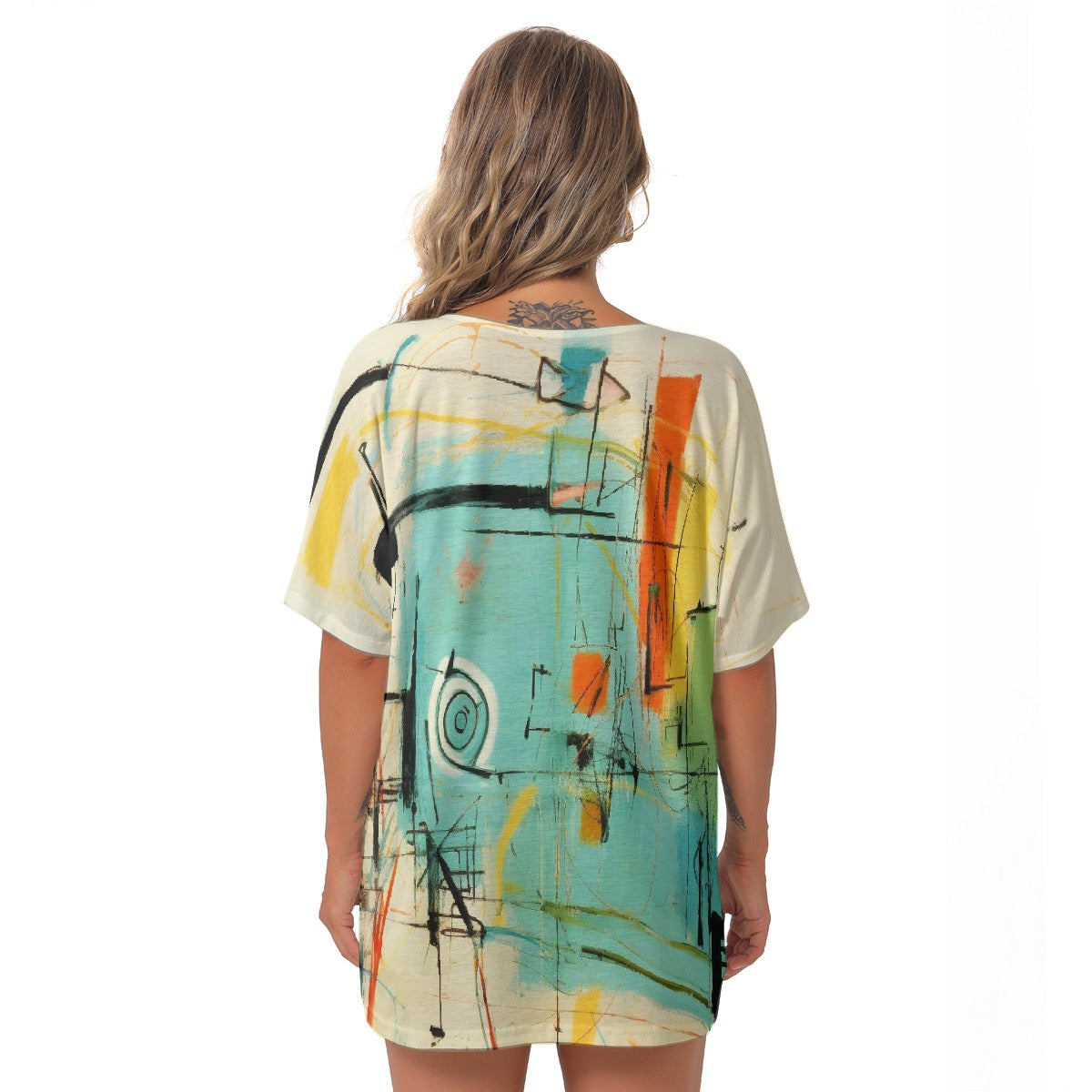 All-Over Print Women's Bat Sleeves V-Neck Blouse