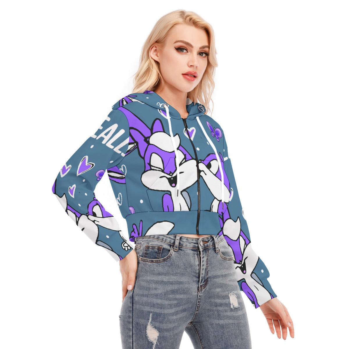 All-Over Print Women's Crop Top Hoodie With Zipper Closure