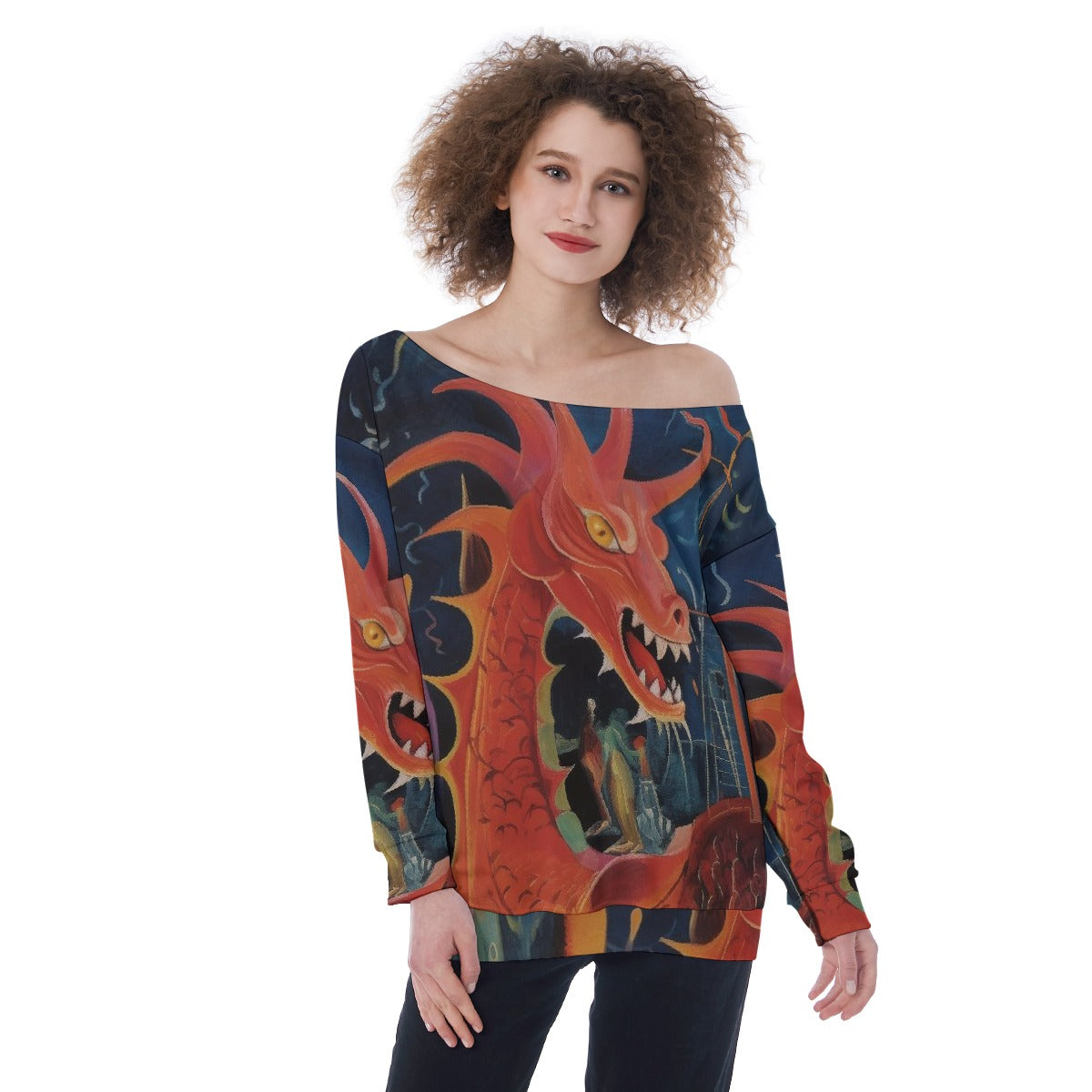 All-Over Print Oversized Women's Off-Shoulder Sweatshirt