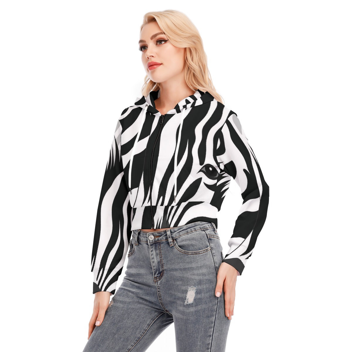 All-Over Print Women's Crop Top Hoodie With Zipper Closure