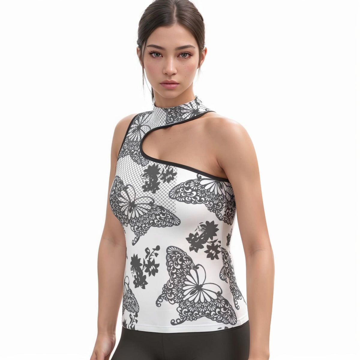 All-Over Print Women's Halter Sleeveless Asymmetrical Tank Top
