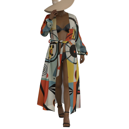 All-Over Print Women's Lace-up Chiffon Robe