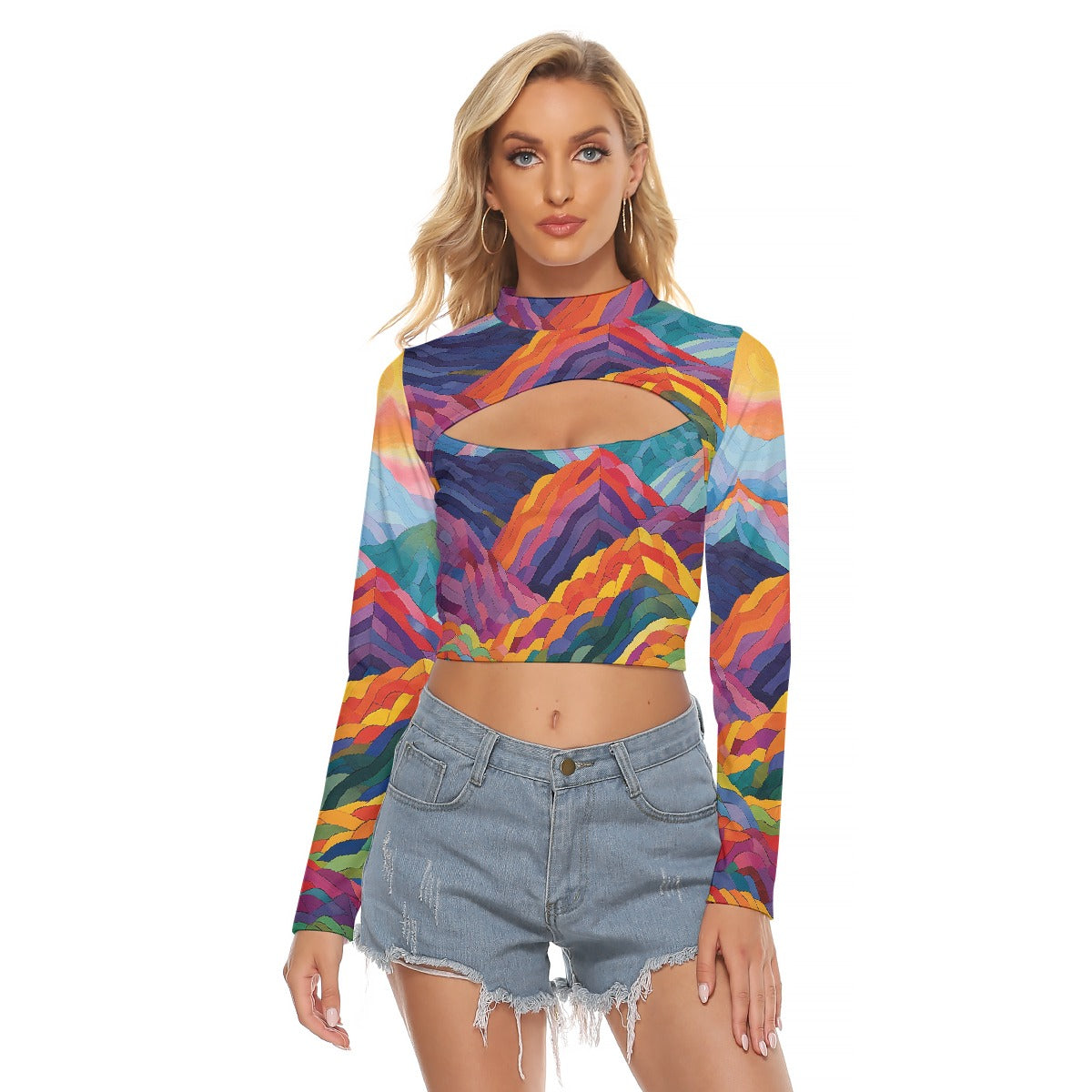 All-Over Print Women's Hollow Chest Keyhole Tight Crop Top