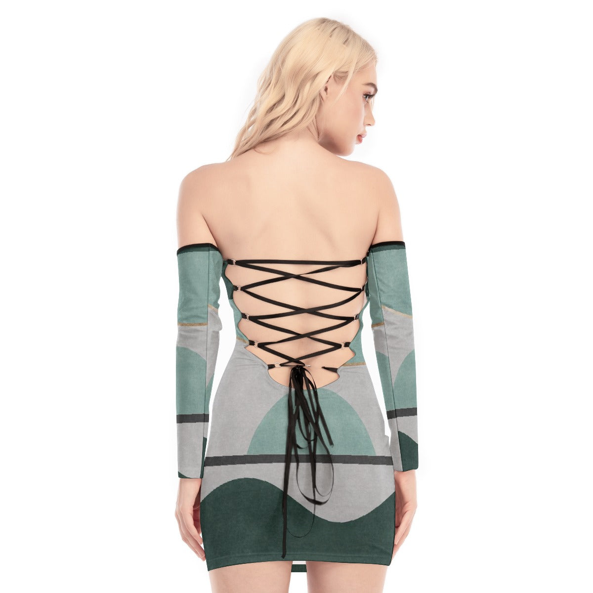 All-Over Print Women's Off-shoulder Back Lace-up Dress
