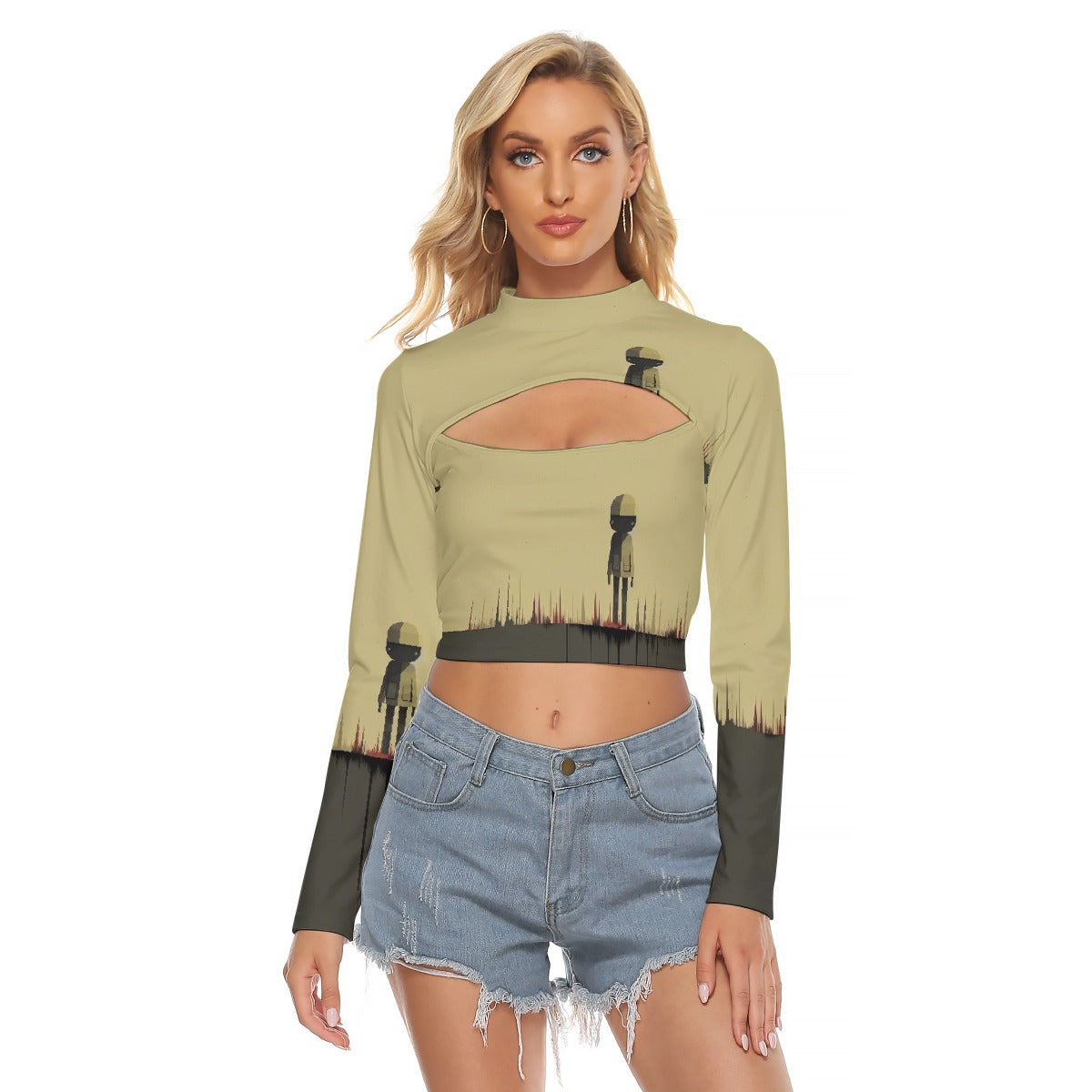 All-Over Print Women's Hollow Chest Keyhole Tight Crop Top