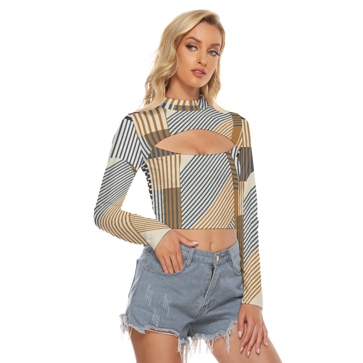 All-Over Print Women's Hollow Chest Keyhole Tight Crop Top