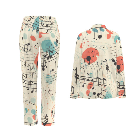 All-Over Print Women's Long Sleeve Pajama Set With Black Contrast Piping