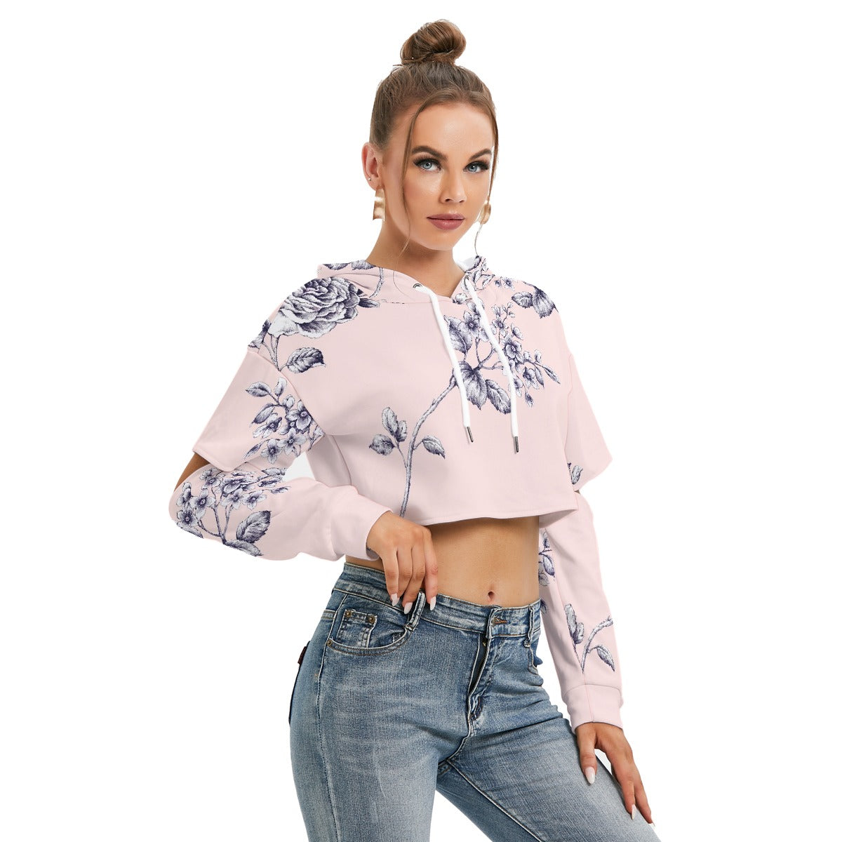 All-Over Print Women's Heavy Fleece Hoodie With Hollow Out Sleeve