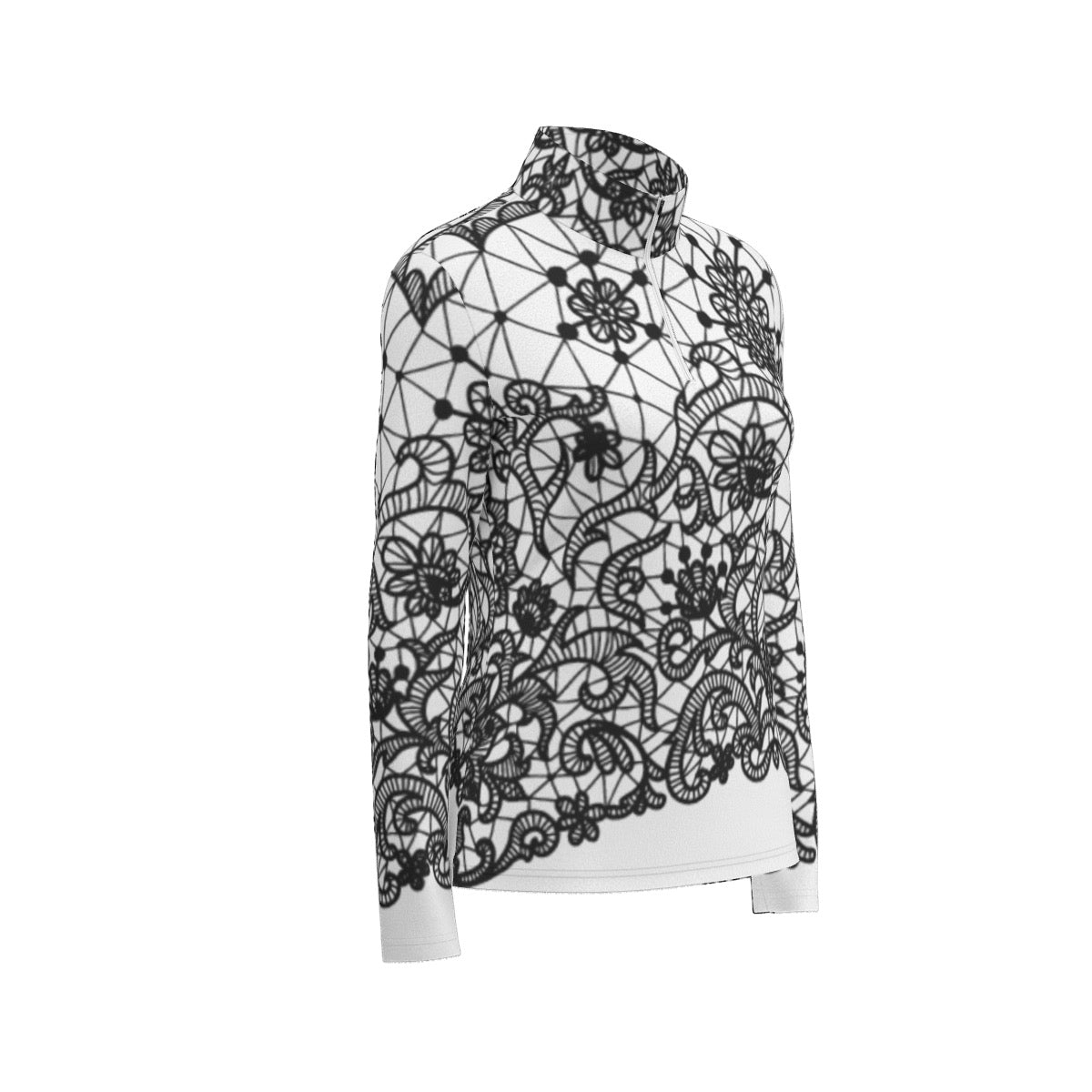 All-Over Print Women's Sports Collar Jersey With Long Sleeve