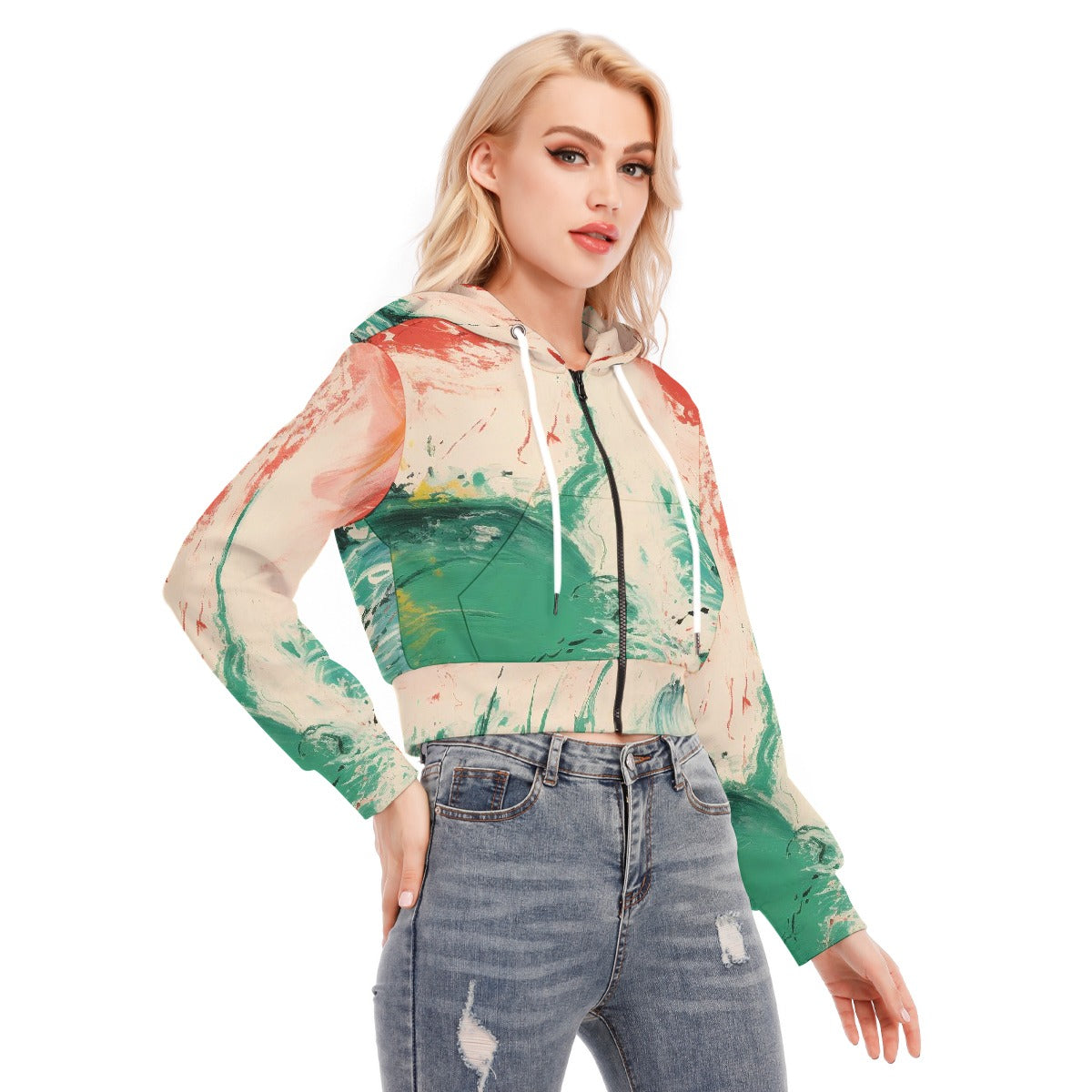 All-Over Print Women's Crop Top Hoodie With Zipper Closure