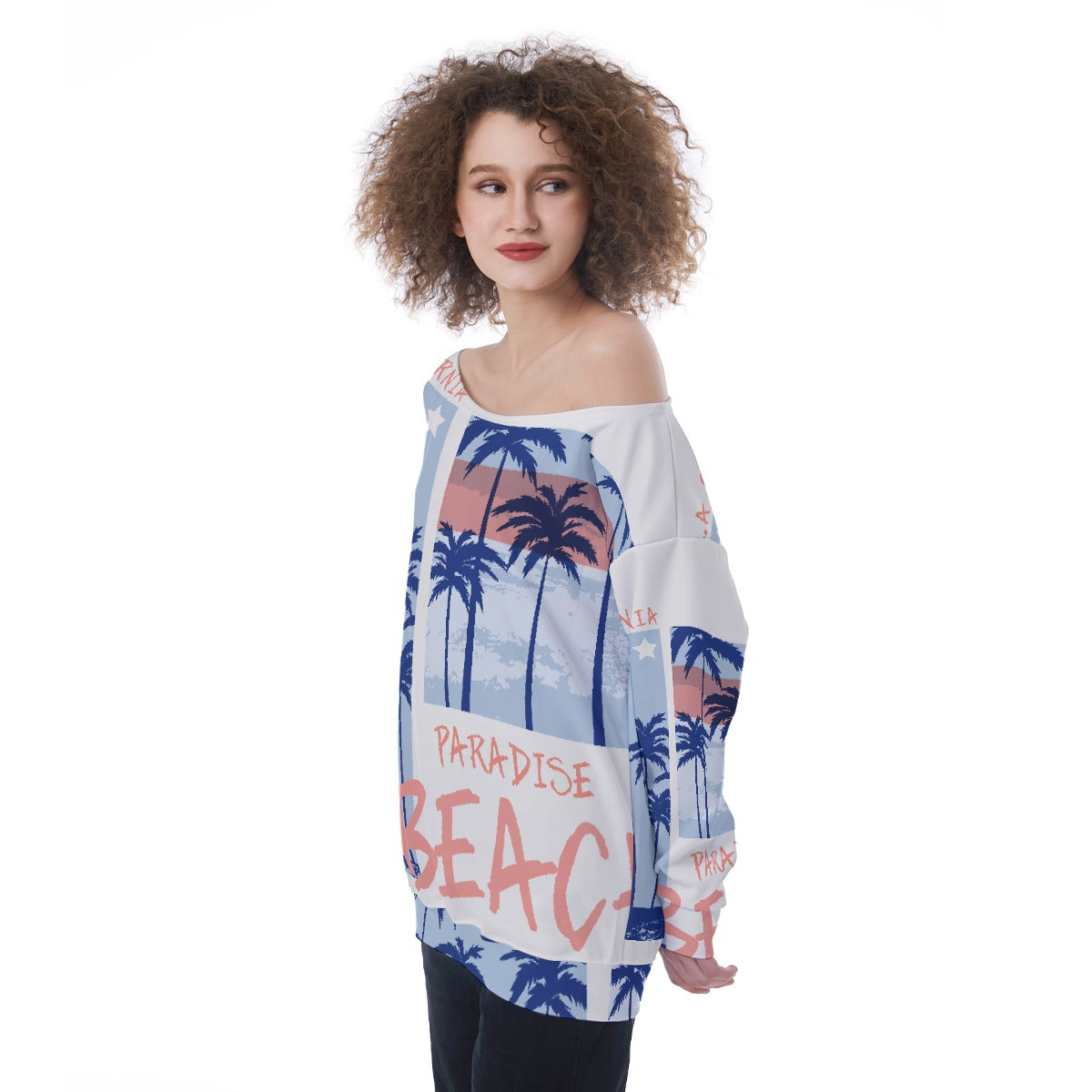 All-Over Print Oversized Women's Off-Shoulder Sweatshirt