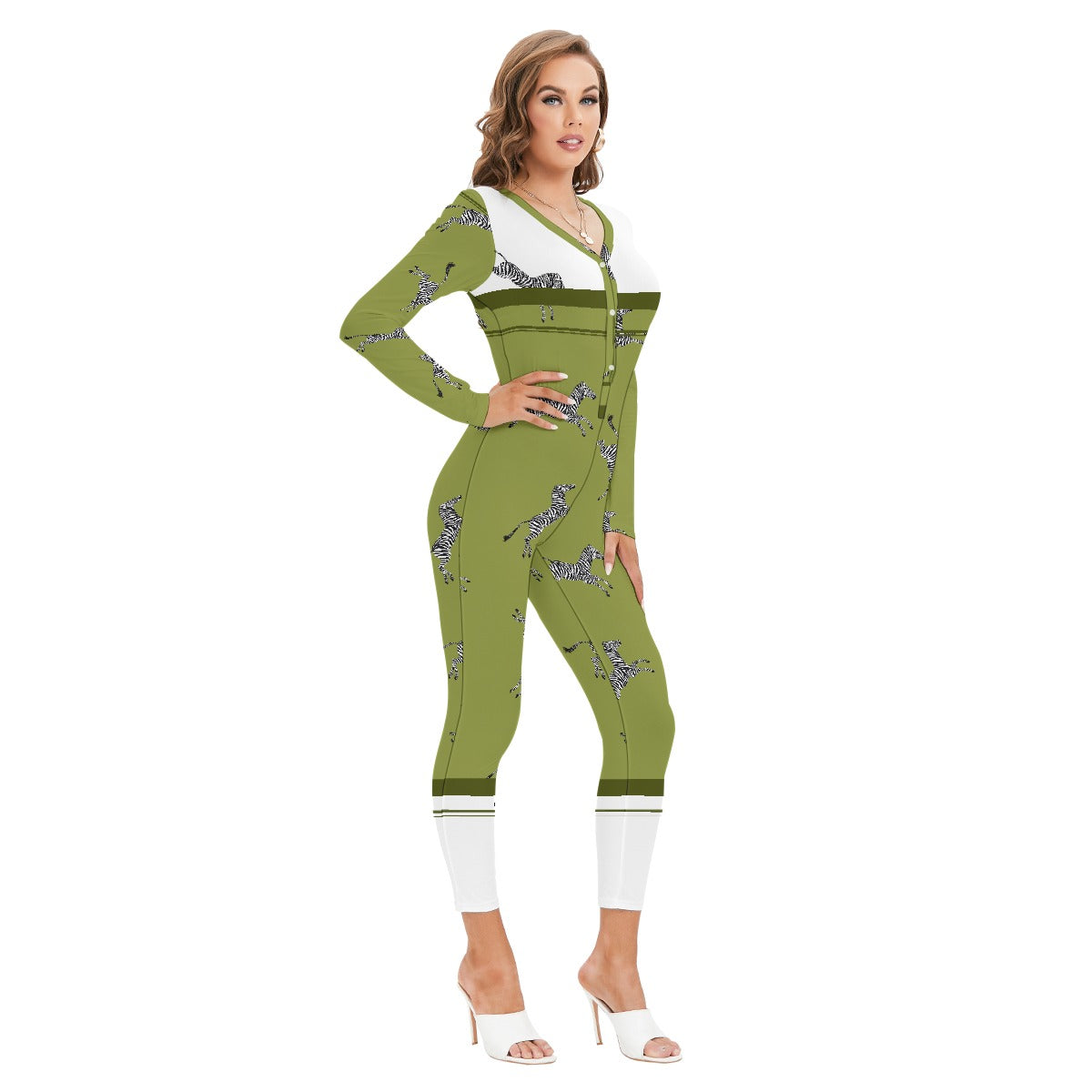 All-Over Print Women's Plunging Neck Jumpsuit