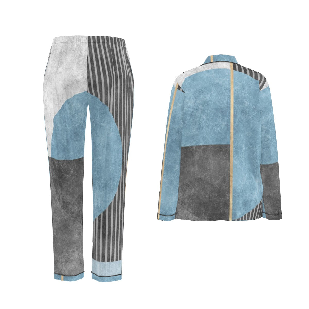 All-Over Print Women's Long Sleeve Pajama Set With Black Contrast Piping