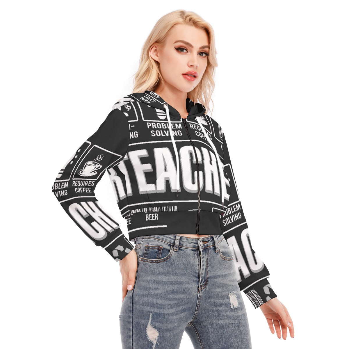 All-Over Print Women's Crop Top Hoodie With Zipper Closure