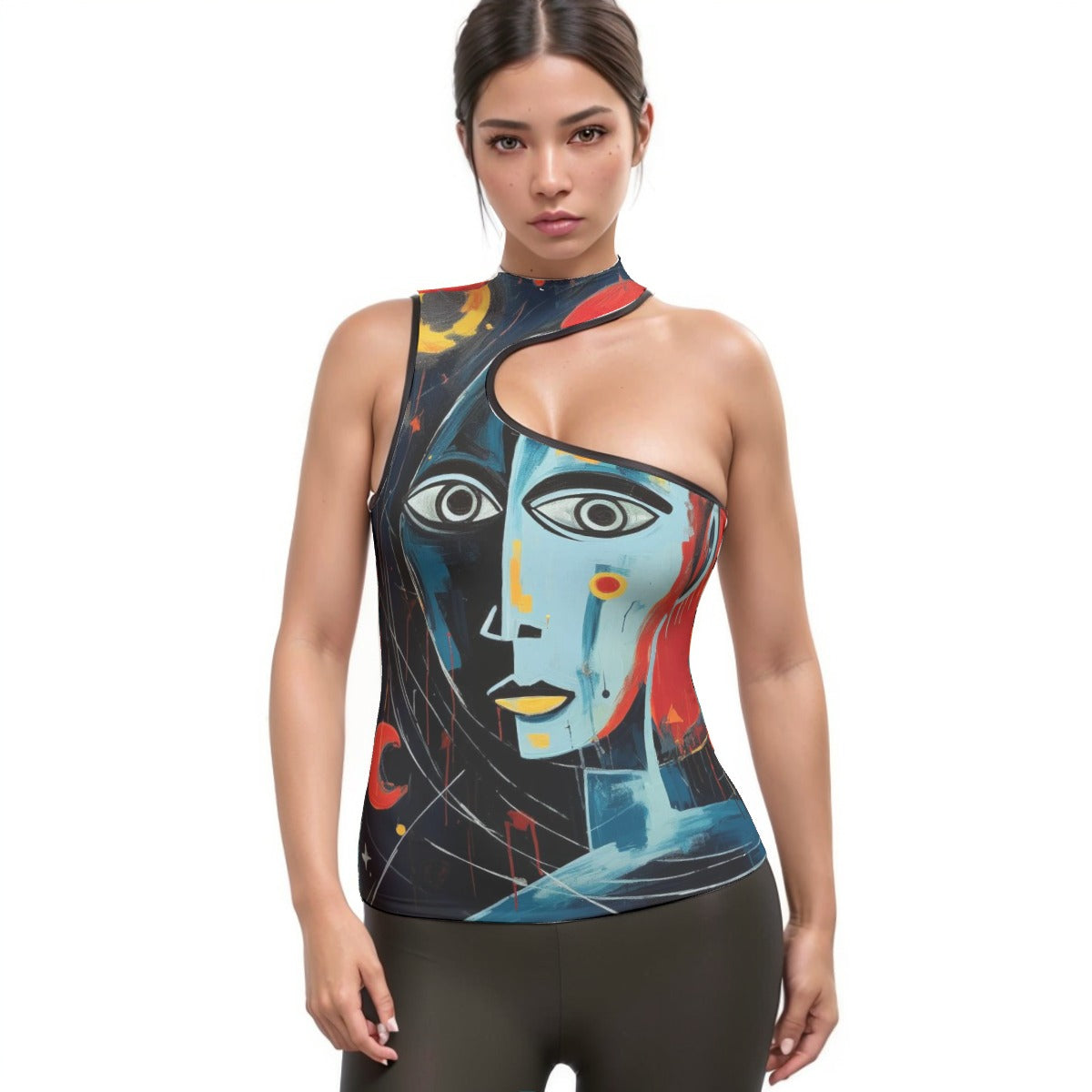All-Over Print Women's Halter Sleeveless Asymmetrical Tank Top