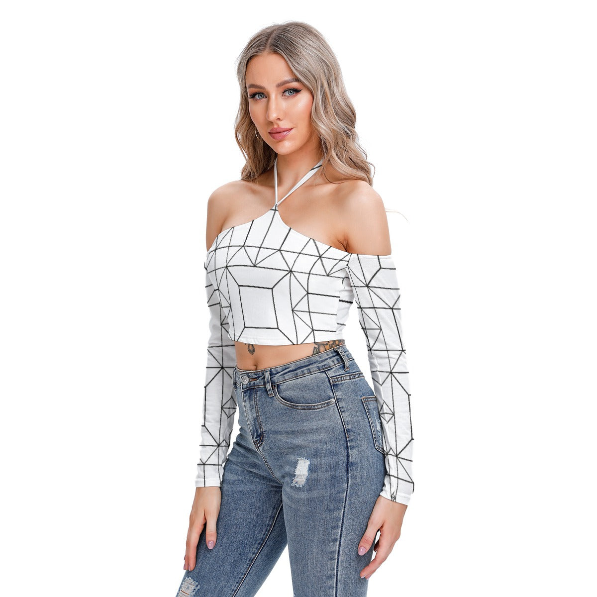 All-Over Print Women's Halter Lace-up Top