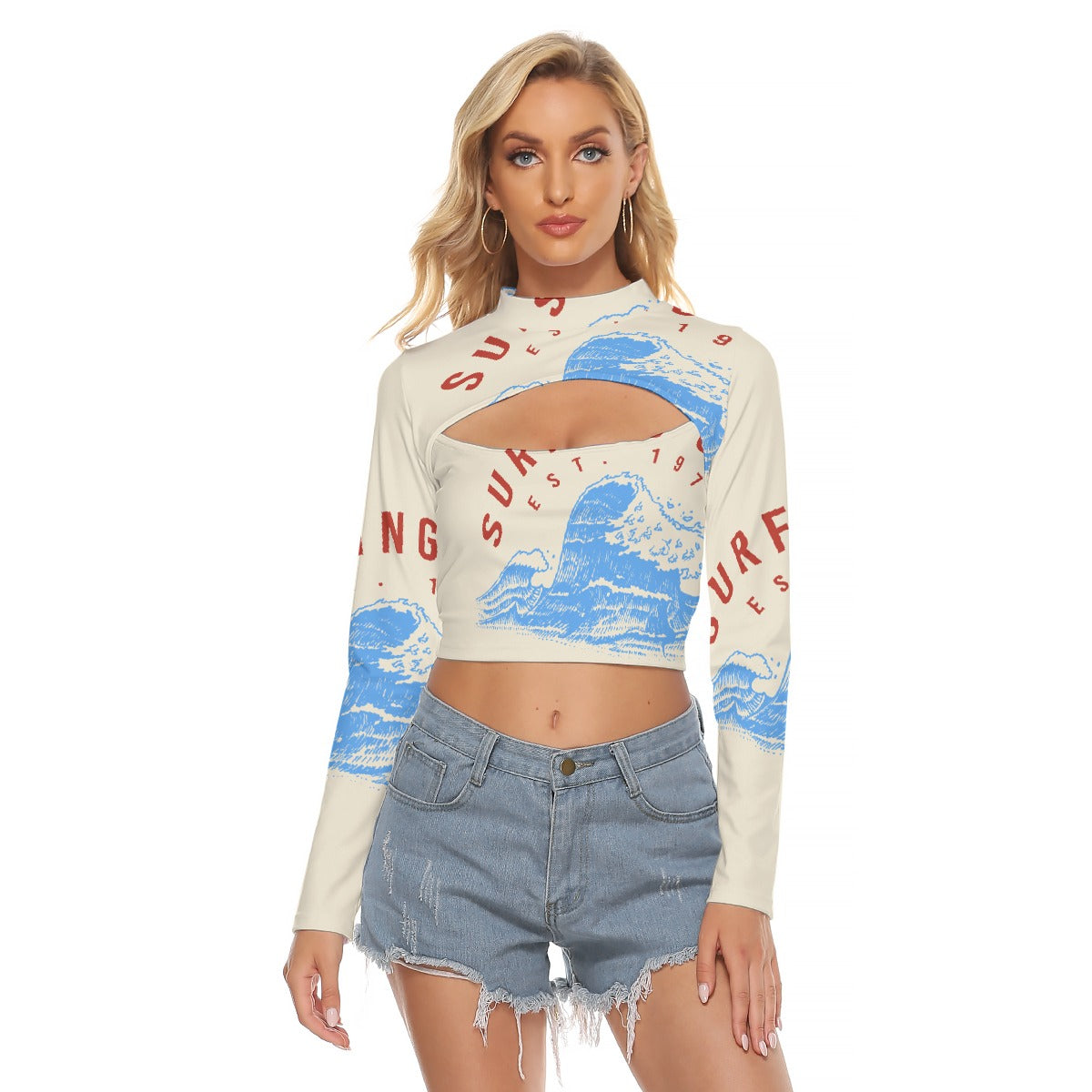 All-Over Print Women's Hollow Chest Keyhole Tight Crop Top