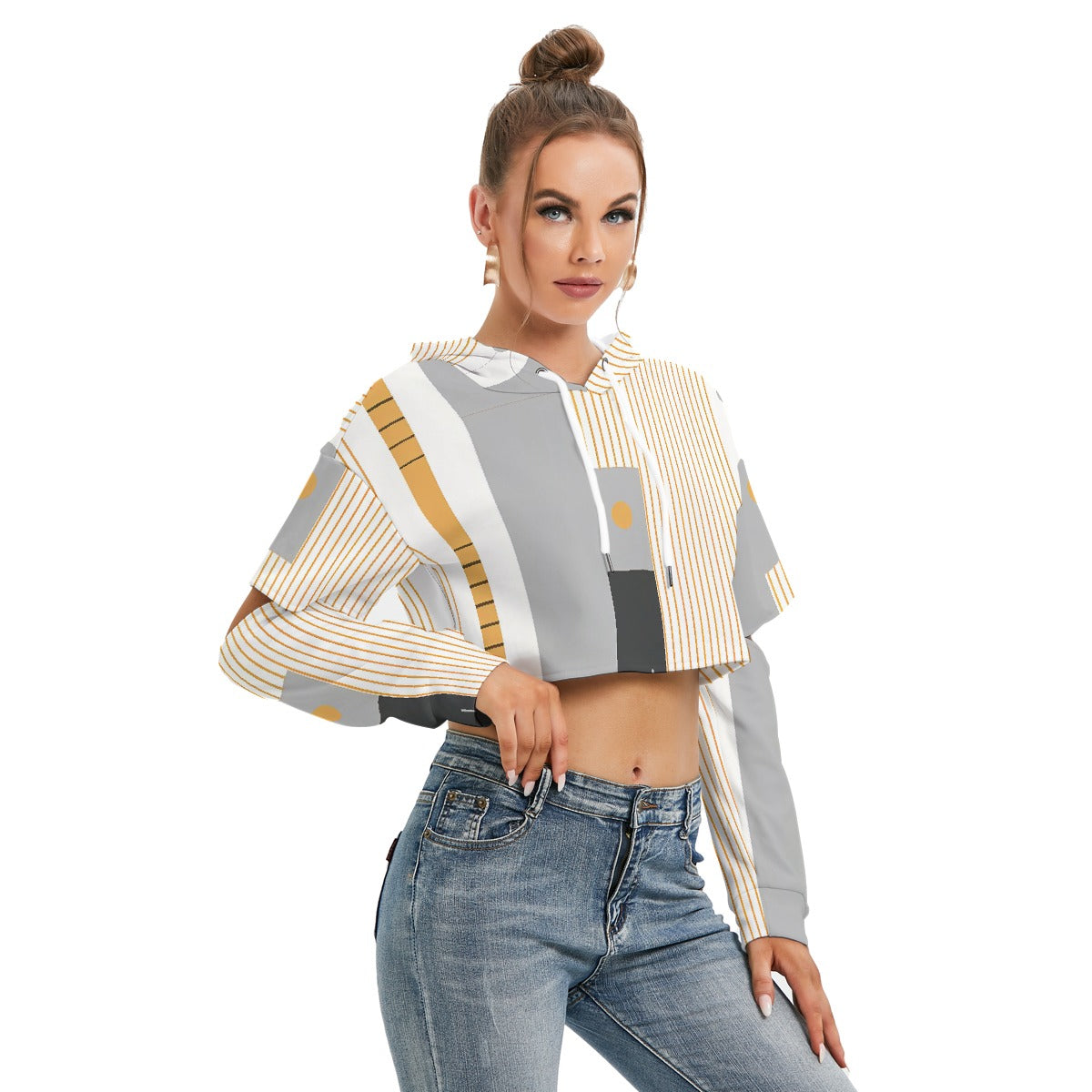 All-Over Print Women's Heavy Fleece Hoodie With Hollow Out Sleeve