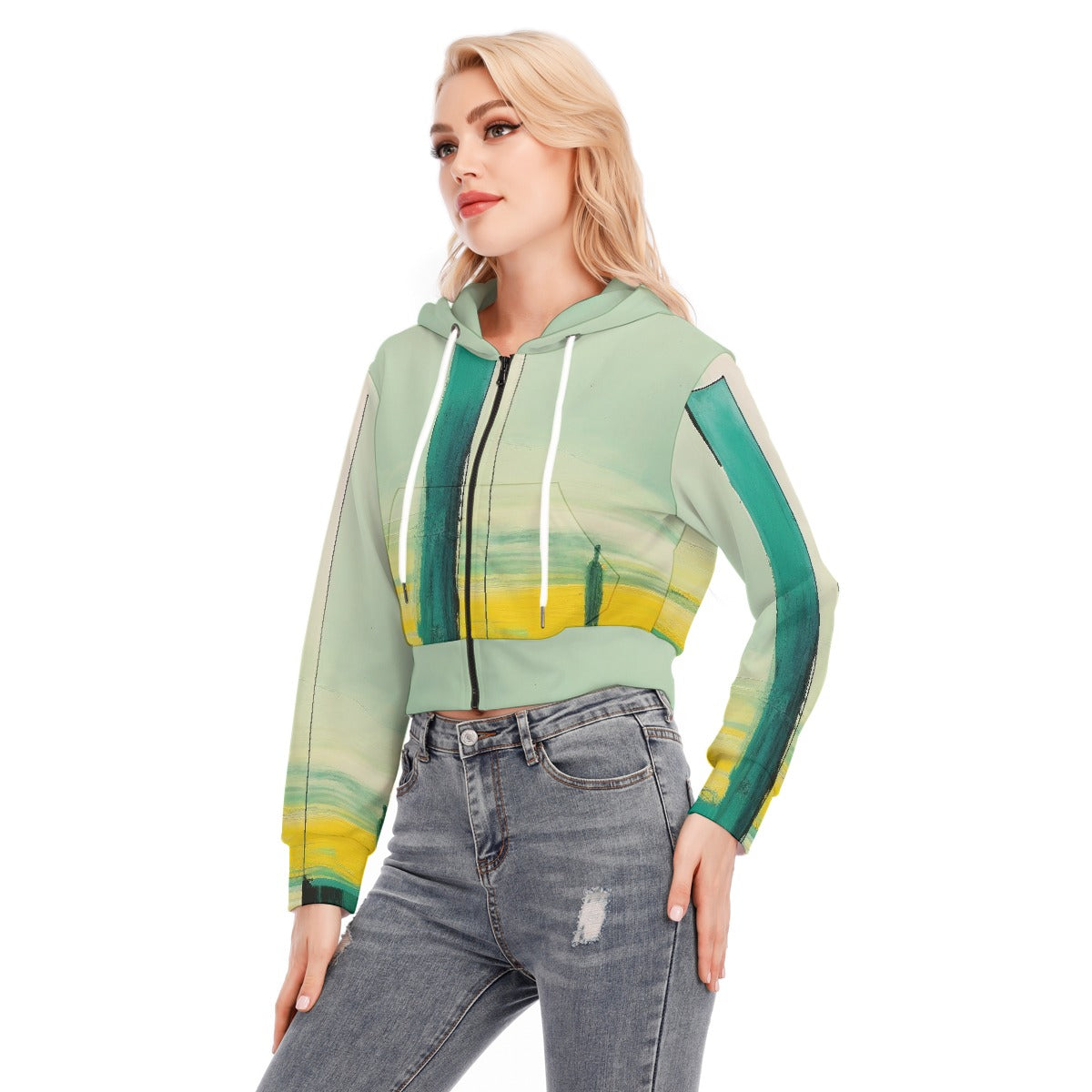 All-Over Print Women's Crop Top Hoodie With Zipper Closure