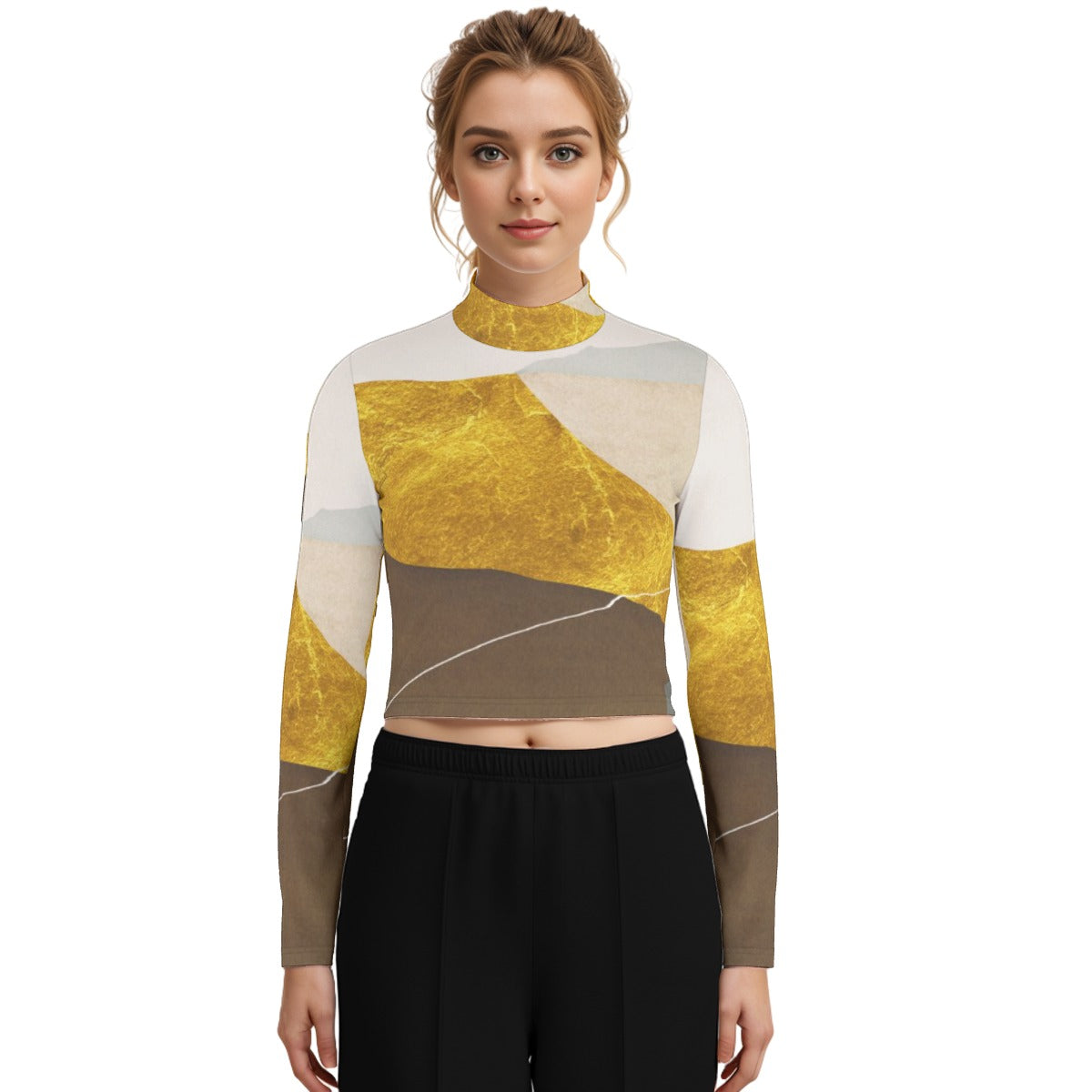 Eco-Friendly All-Over Print Women's Turtleneck T-shirt With Long Sleeve