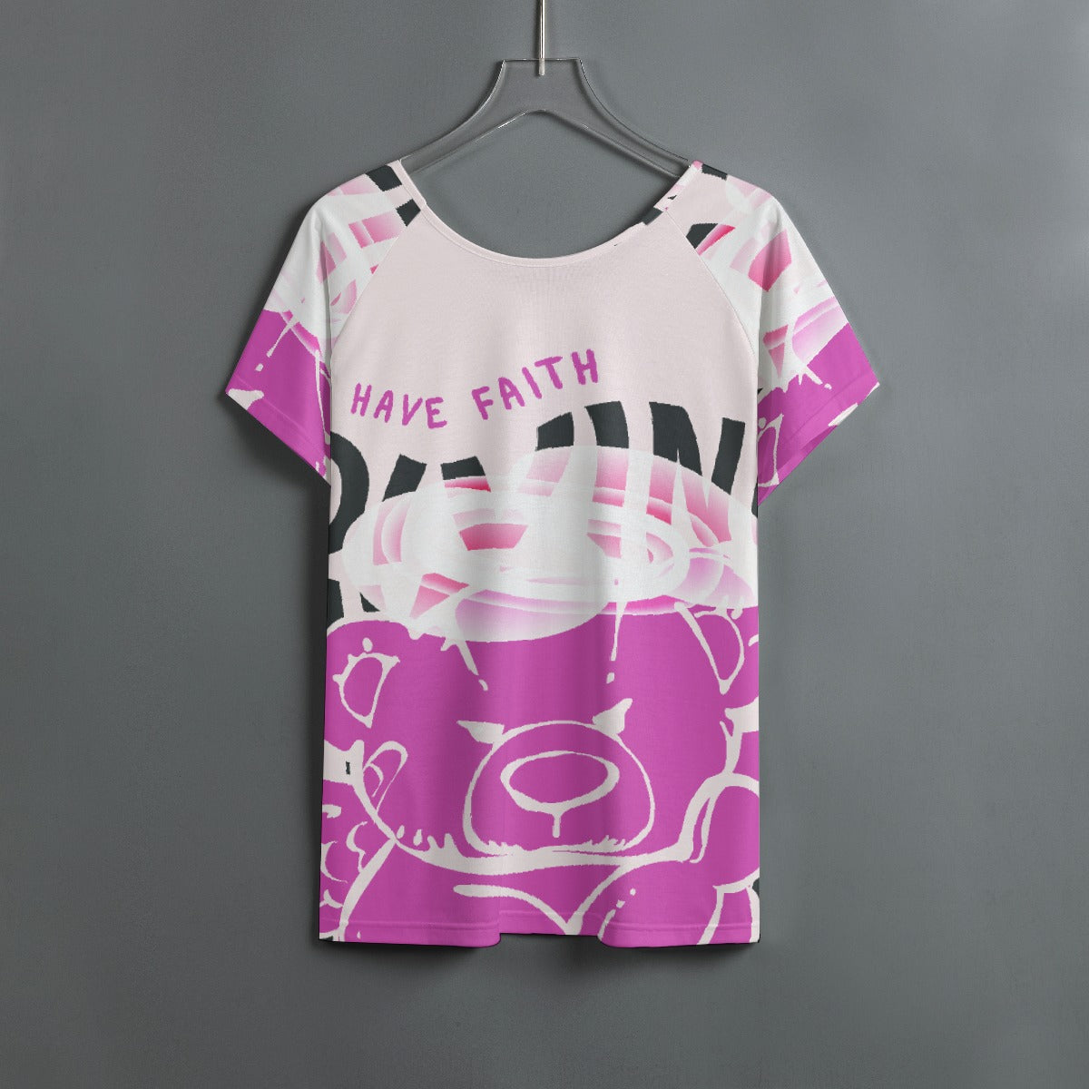 All-Over Print Women's Round Neck T-shirt With Raglan Sleeve