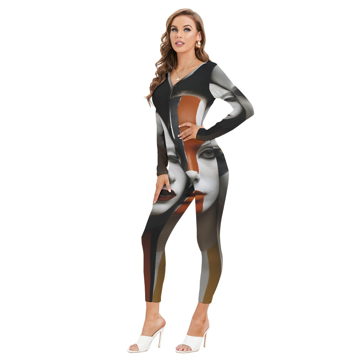 All-Over Print Women's Plunging Neck Jumpsuit