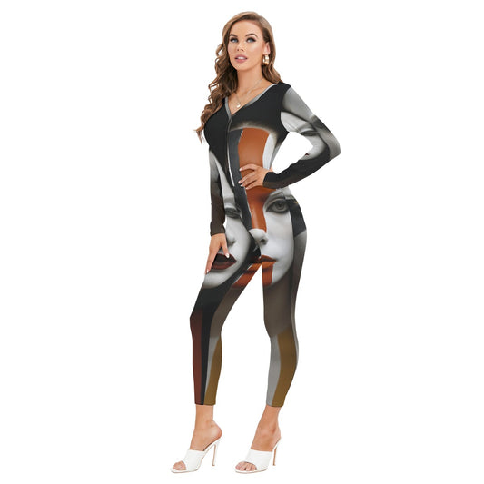 All-Over Print Women's Plunging Neck Jumpsuit