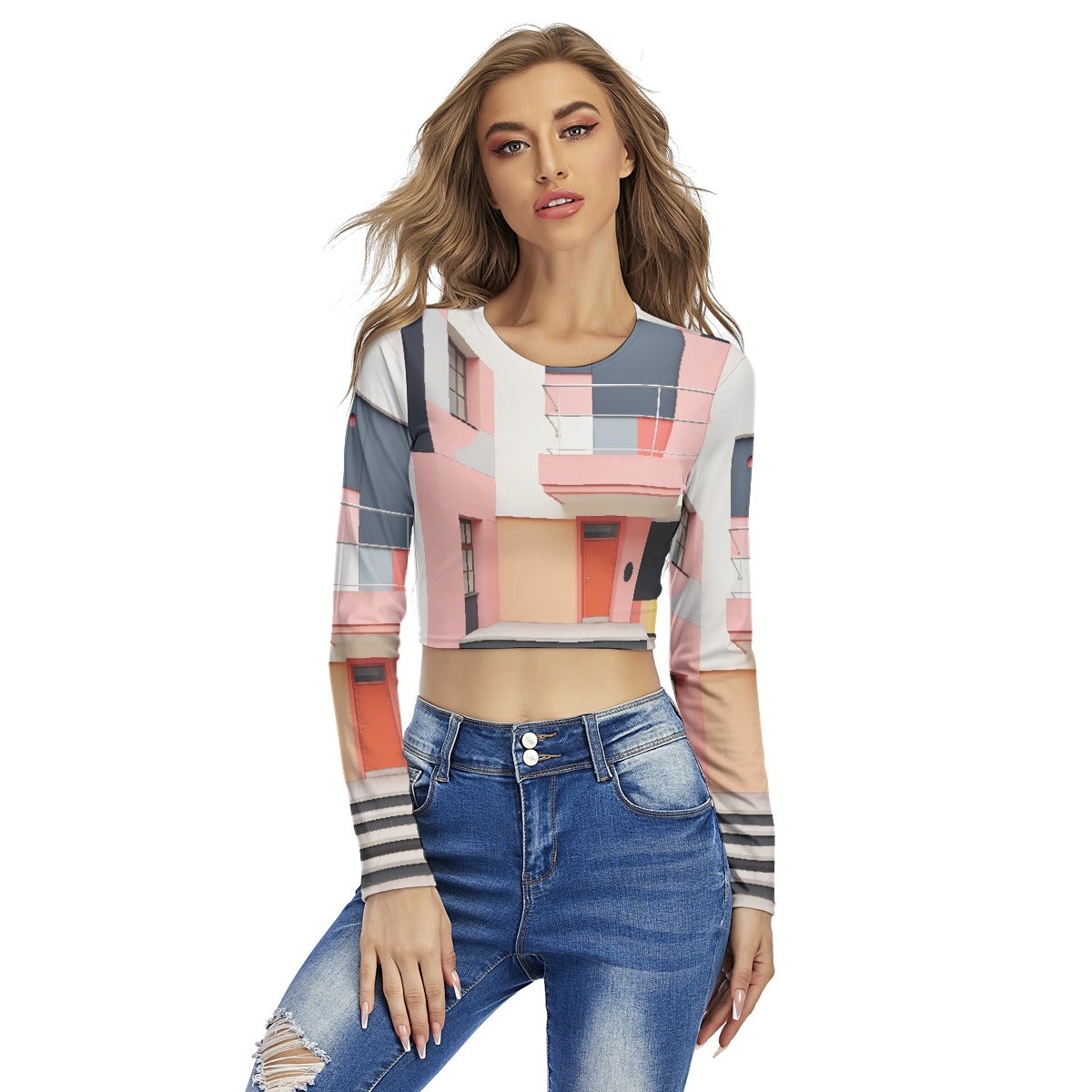 All-Over Print Women's Round Neck Crop Top T-Shirt