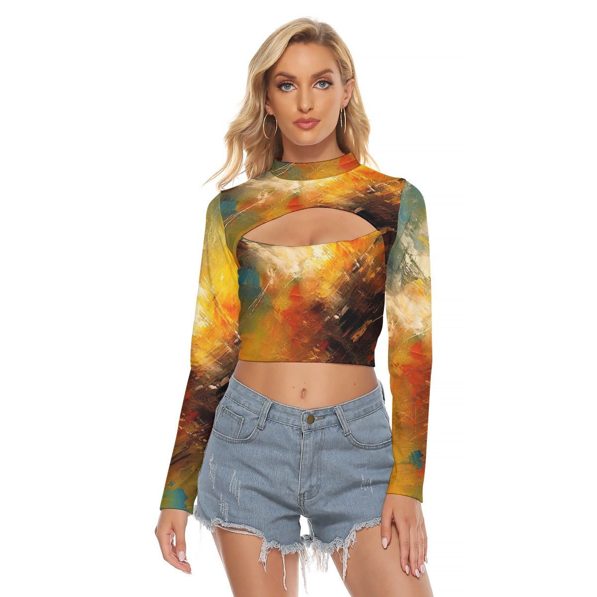 All-Over Print Women's Hollow Chest Keyhole Tight Crop Top