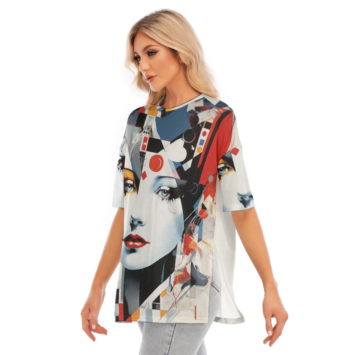 All-Over Print Women's Short Sleeves T-shirt With Hem Split