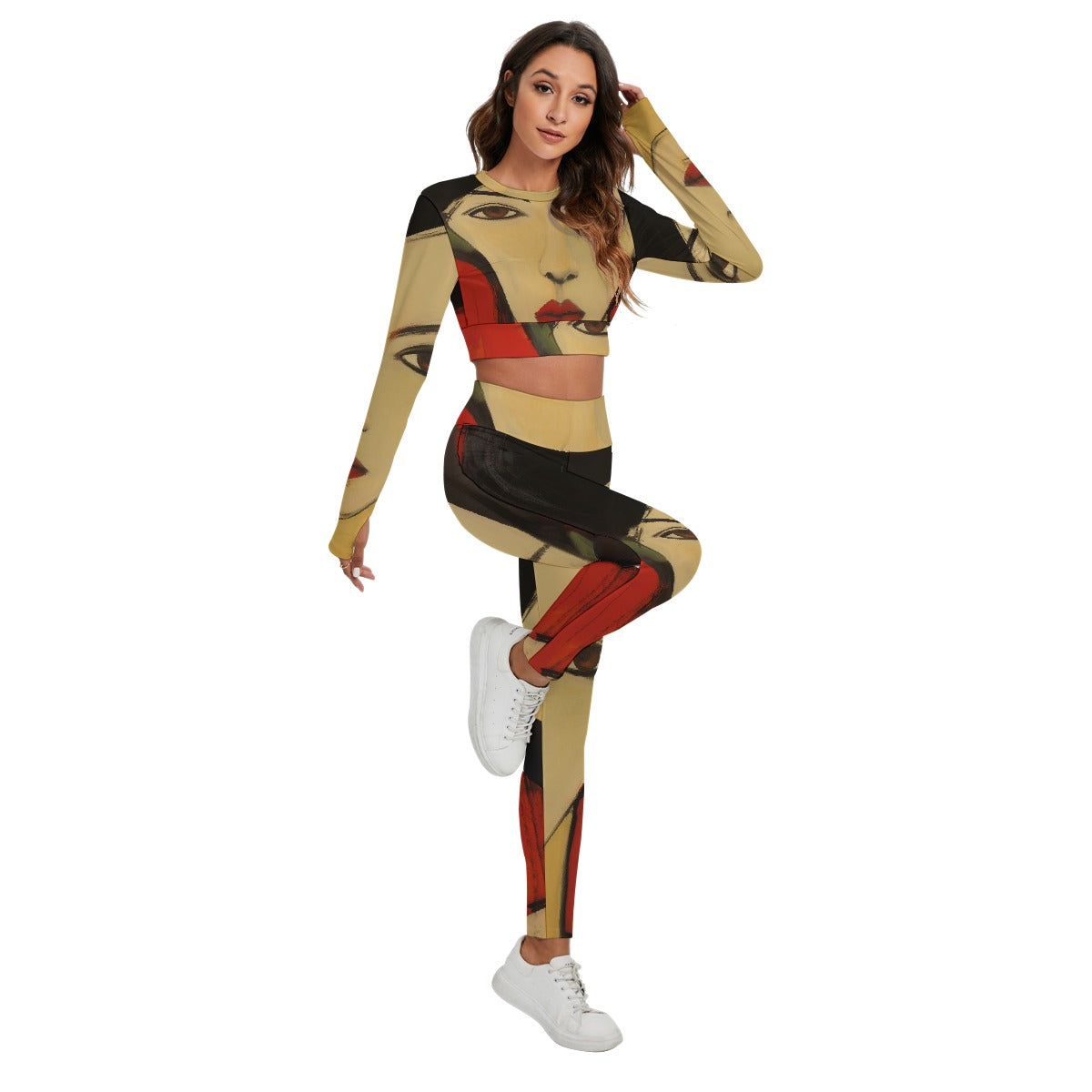 All-Over Print Women's Sport Set With Backless Top And Leggings