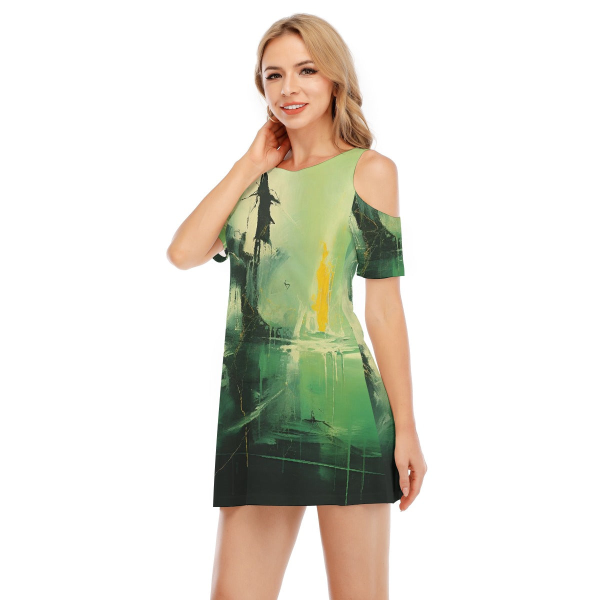 All-Over Print Women's Cold Shoulder Dress | 190GSM Cotton