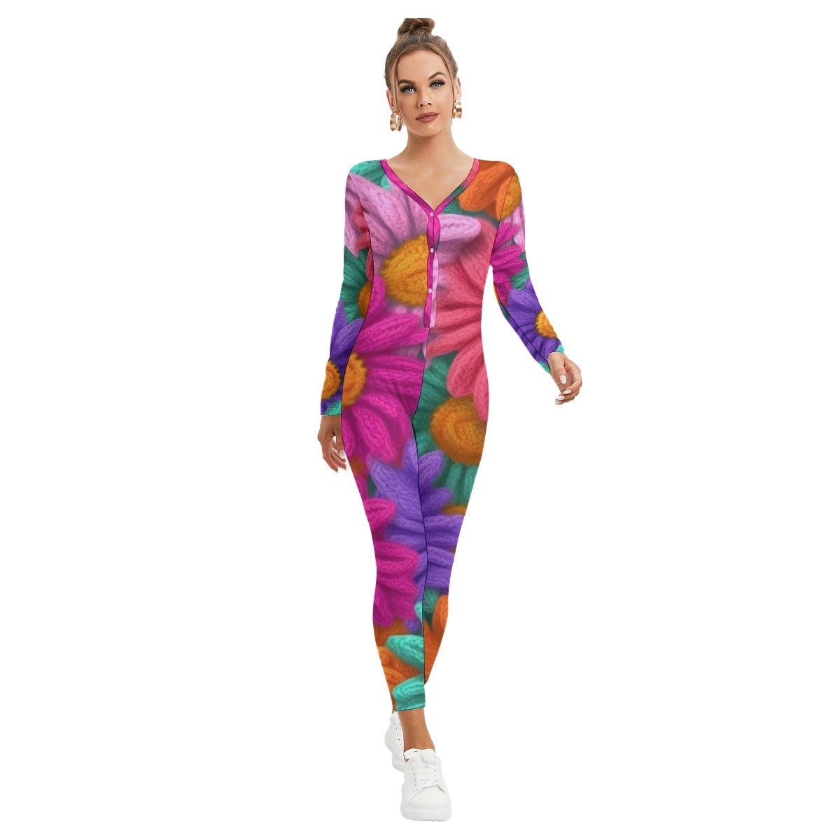 All-Over Print Women's Plunging Neck Jumpsuit