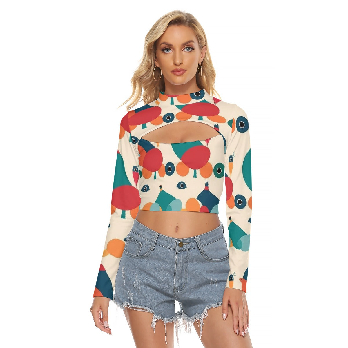 All-Over Print Women's Hollow Chest Keyhole Tight Crop Top