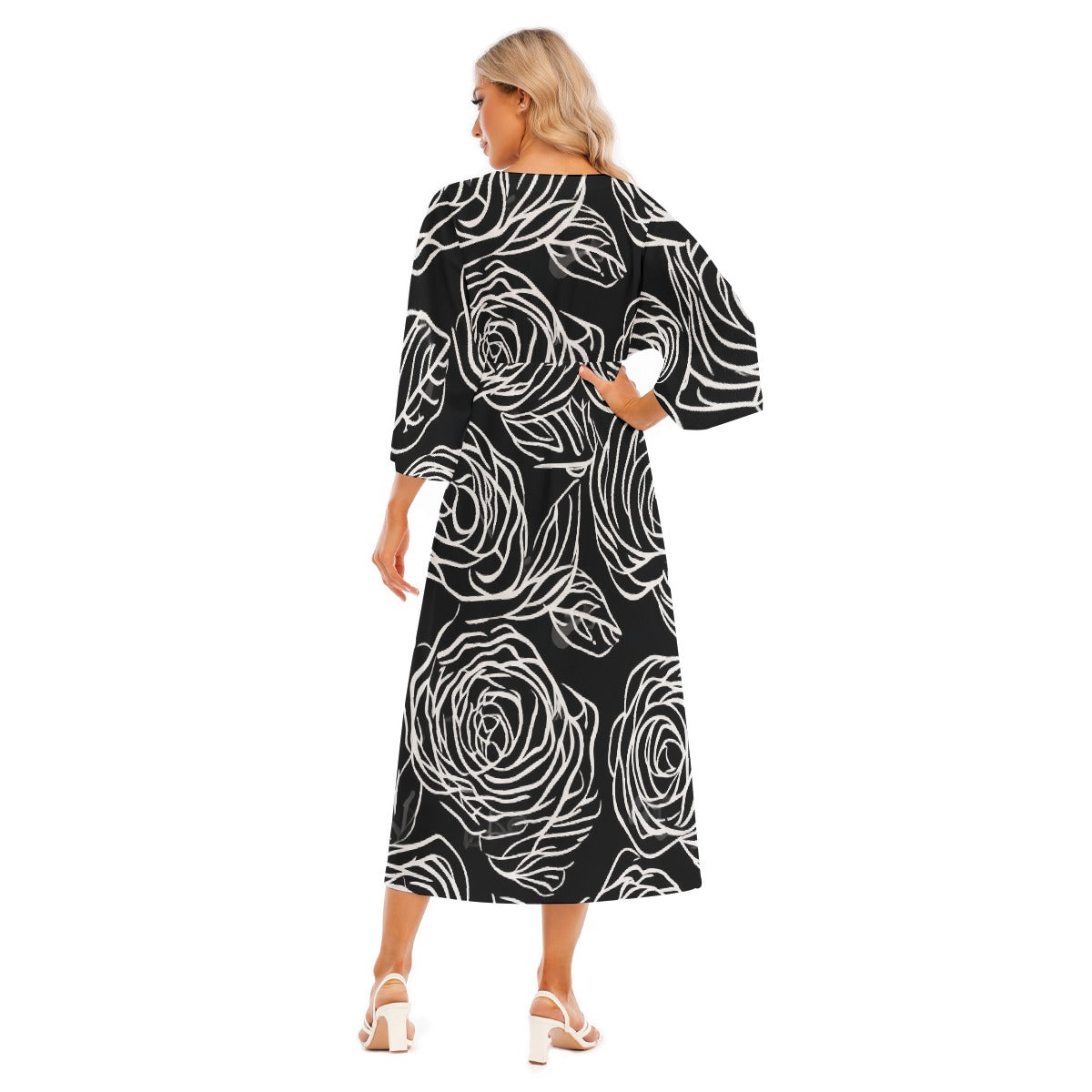 All-Over Print Women's Mid-Sleeve Long Dress