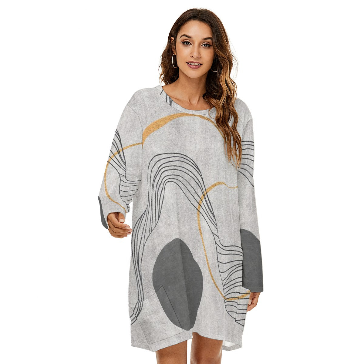 All-Over Print  Women's Loose Crew Neck Dress