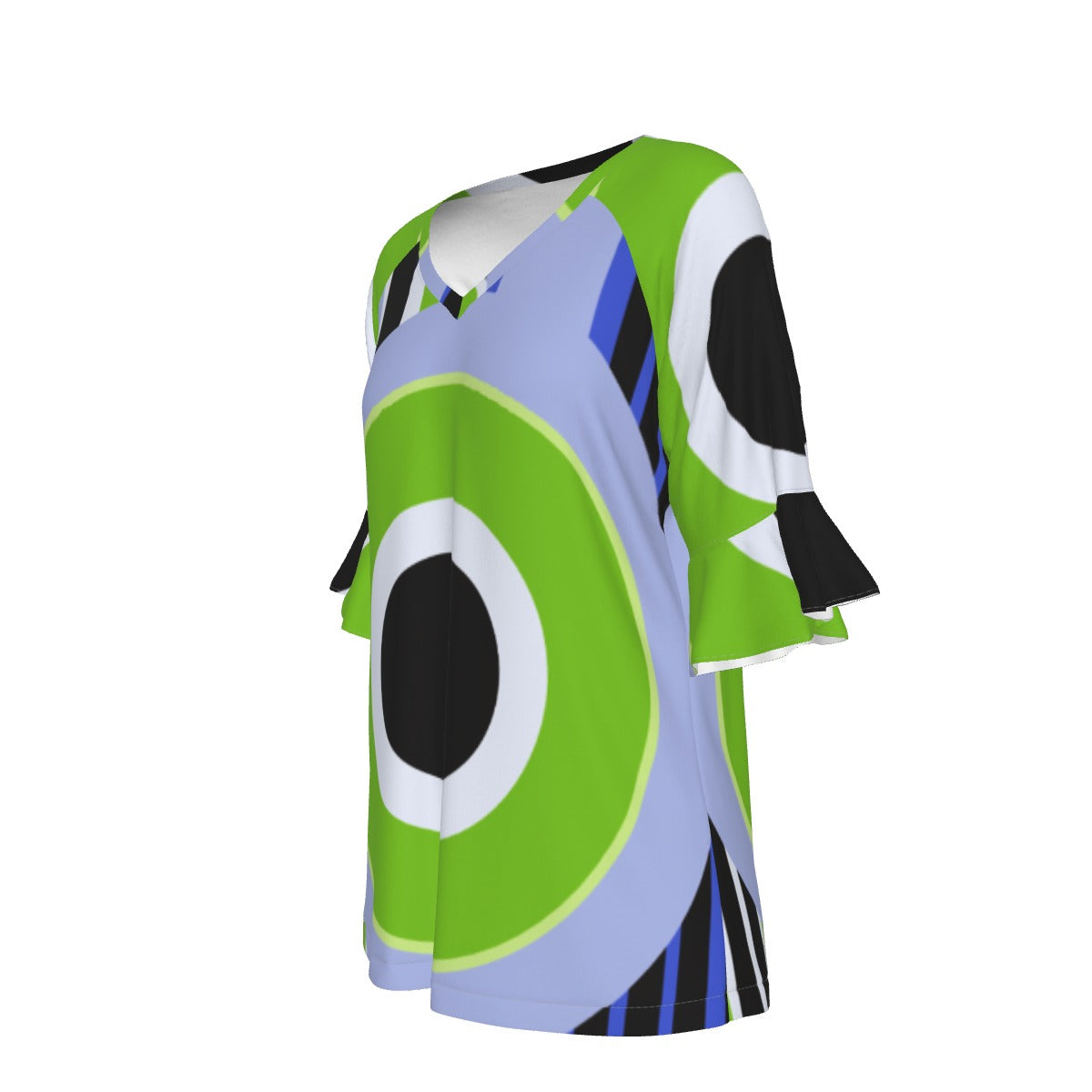 All-Over Print V-neck Women's T-shirt With Bell Sleeve