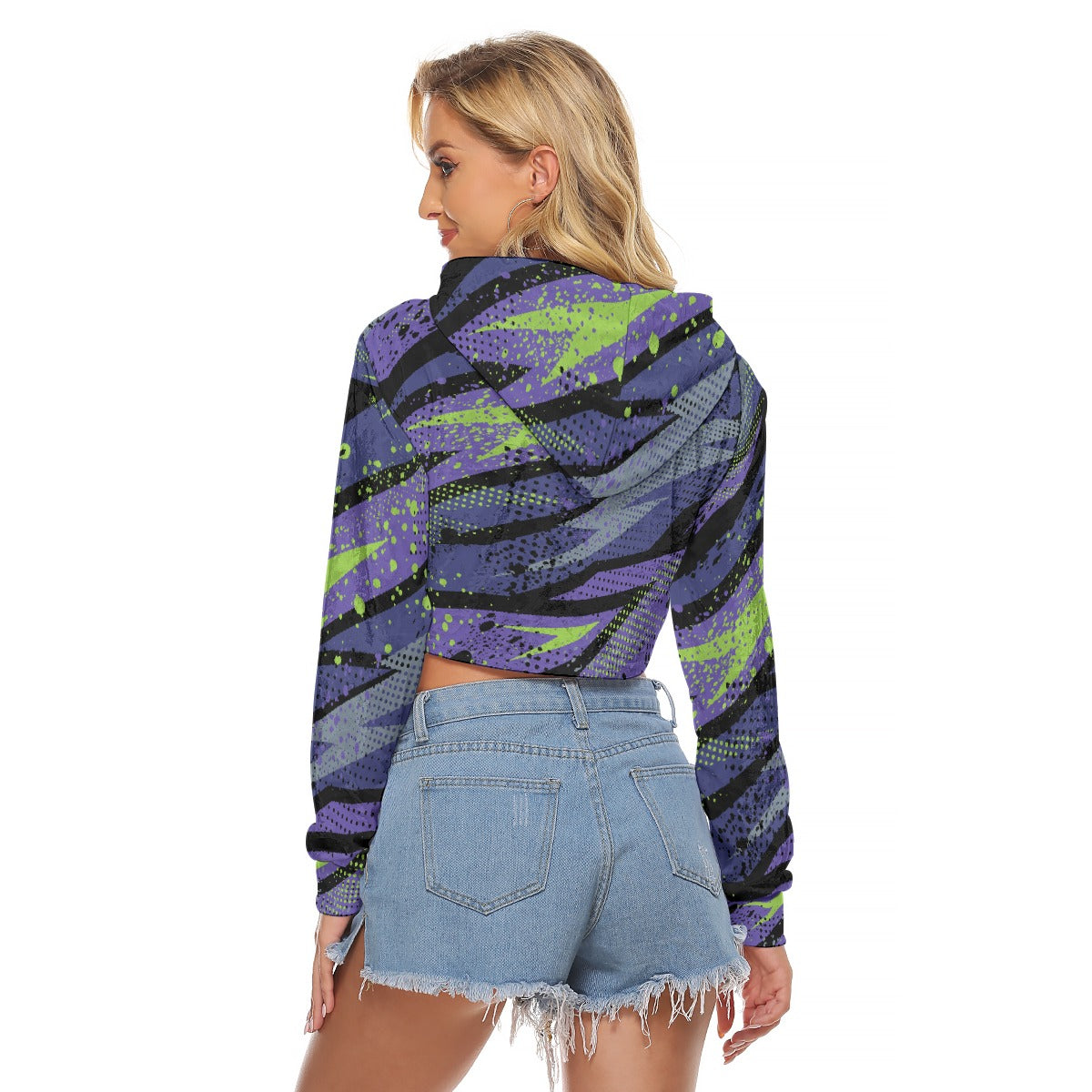 All-Over Print Women's Crop Top Hoodie|Velvet