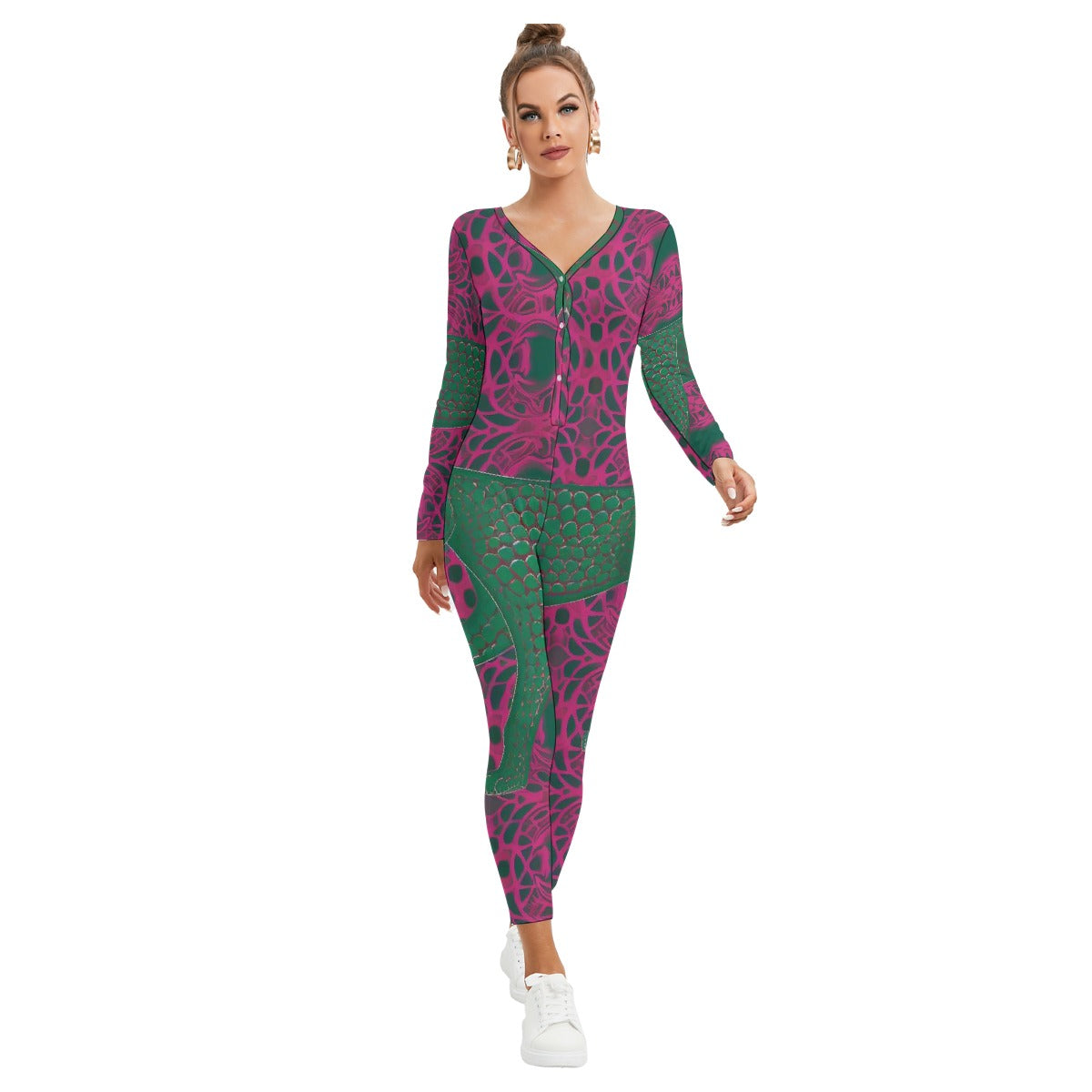 All-Over Print Women's Plunging Neck Jumpsuit