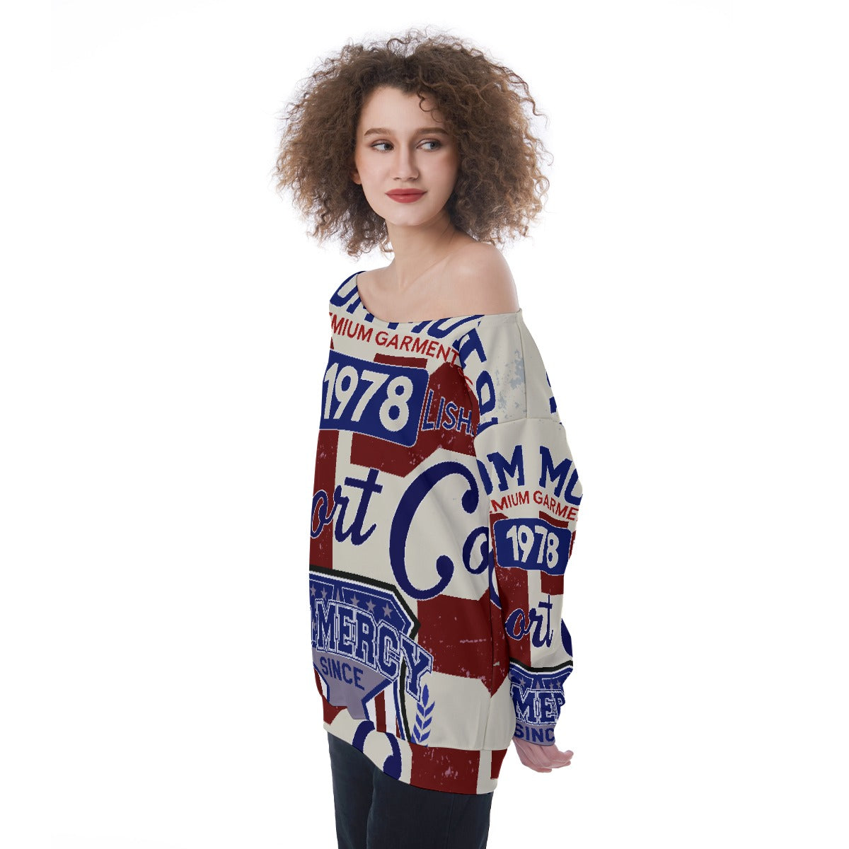 All-Over Print Oversized Women's Off-Shoulder Sweatshirt