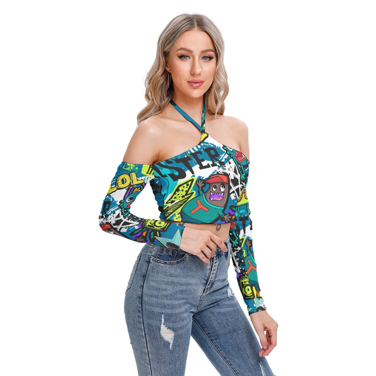 All-Over Print Women's Halter Lace-up Top